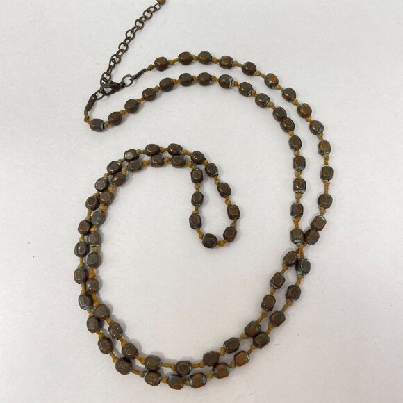 Brass Hollow Bead Necklace Long Length Patina Boho Vintage Hippie - Picture 9 of 10